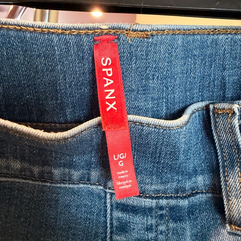 SPANX Blue Denim Wide-Leg Jeans with Red Logo Tag